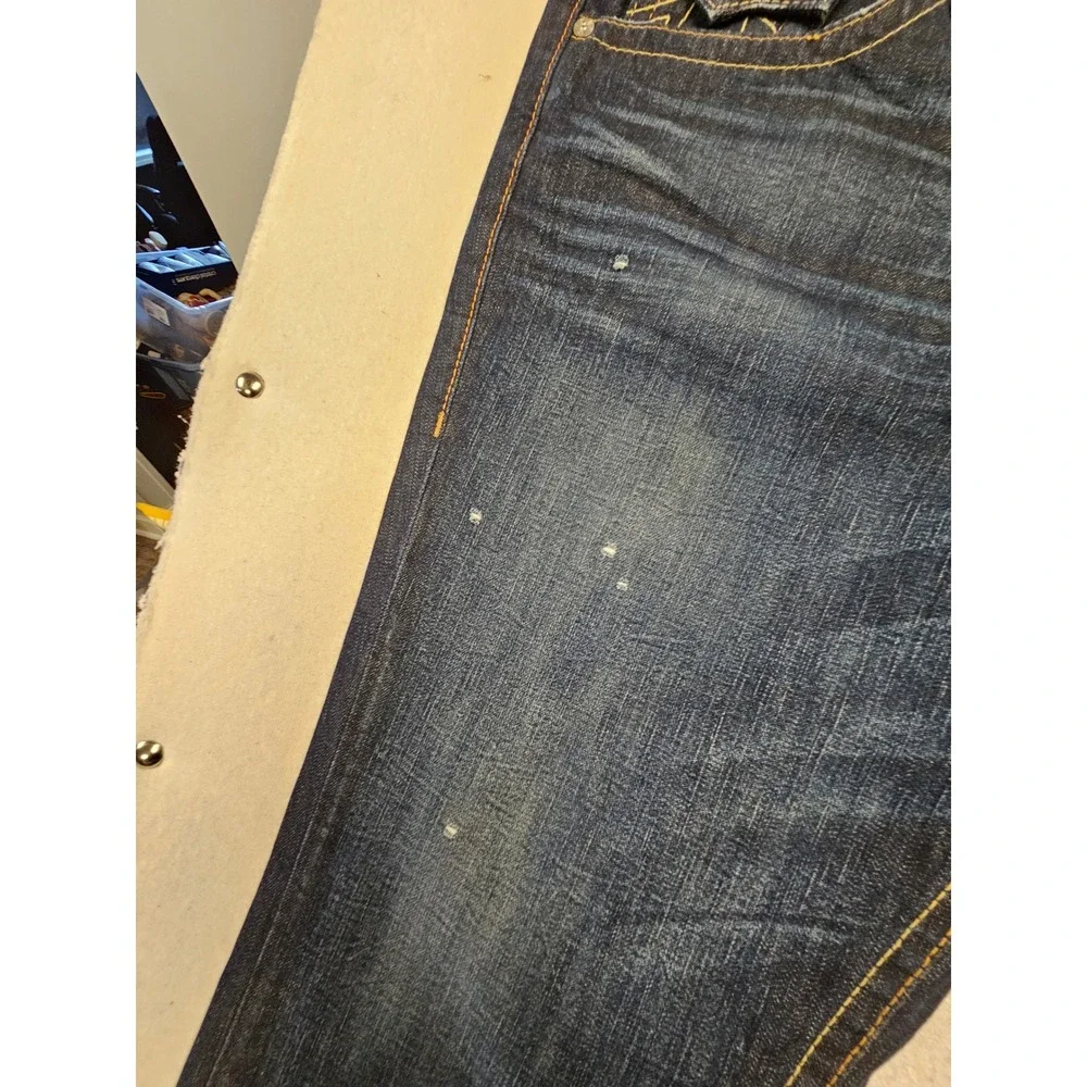 True‎ Religion Ricky Straight Leg Jeans Mens 44x34 Dark Wash FLAP USA Distressed
